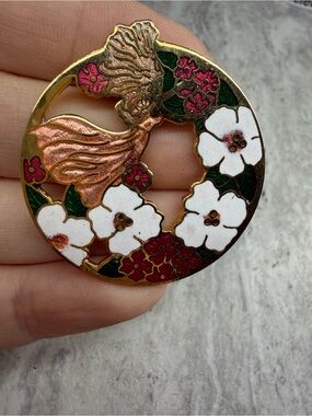 Vintage Fairy Cloisonné Brooch Floral Flowers Forest Enamel Jewelry Fairycore